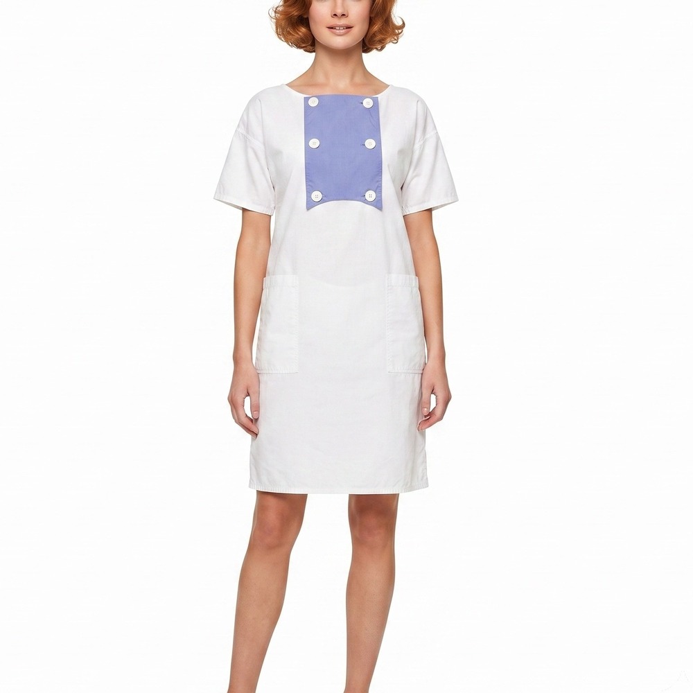 VTG 60s The Lilly Pulitzer Mod Button Bib Shift Dress Pockets Lg Nautical Sailor